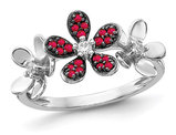 1.15 Carat (ctw) Natural Ruby Flower Ring in 14K White Gold